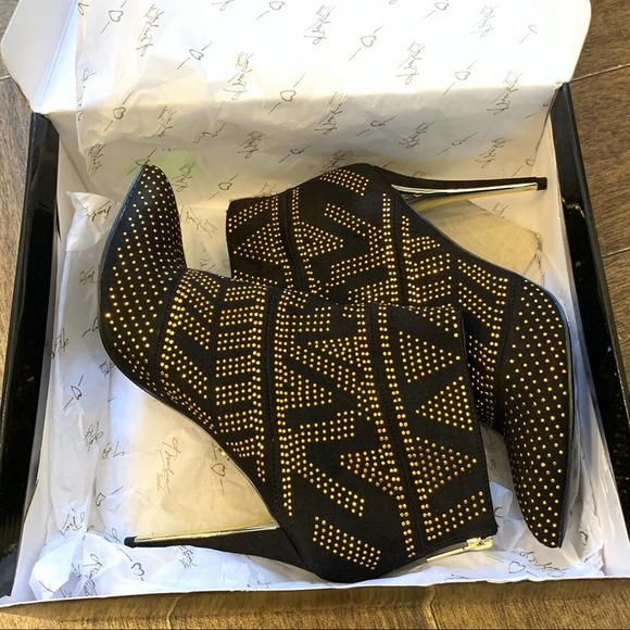 THALIA SODI Alejandra Gold Studded Ankle Booties 8.5 - Picture 8 of 10